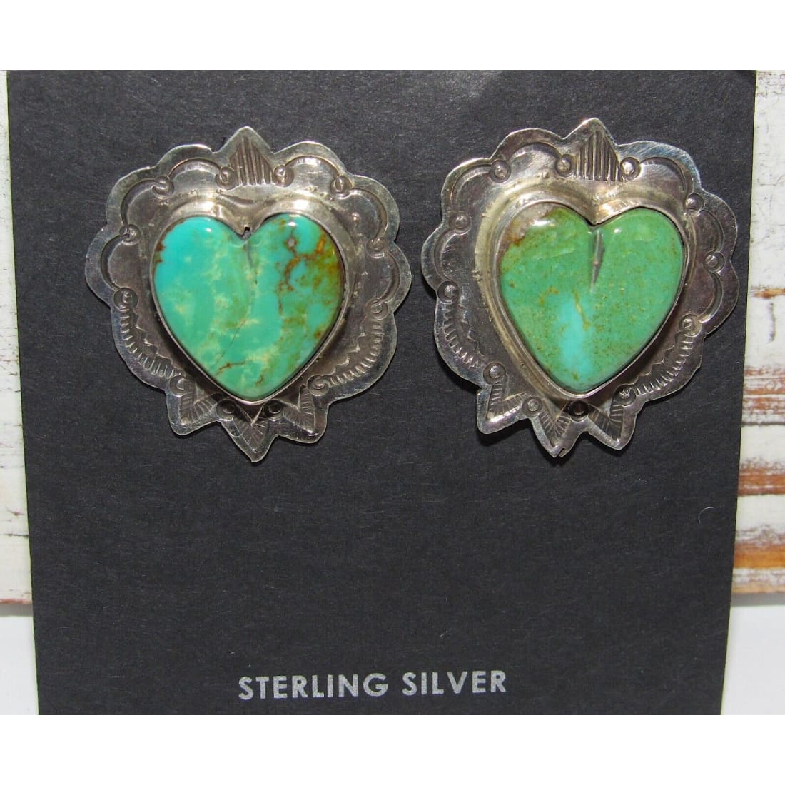 Navajo Sterling Royston Turquoise Heart Post Earrings M