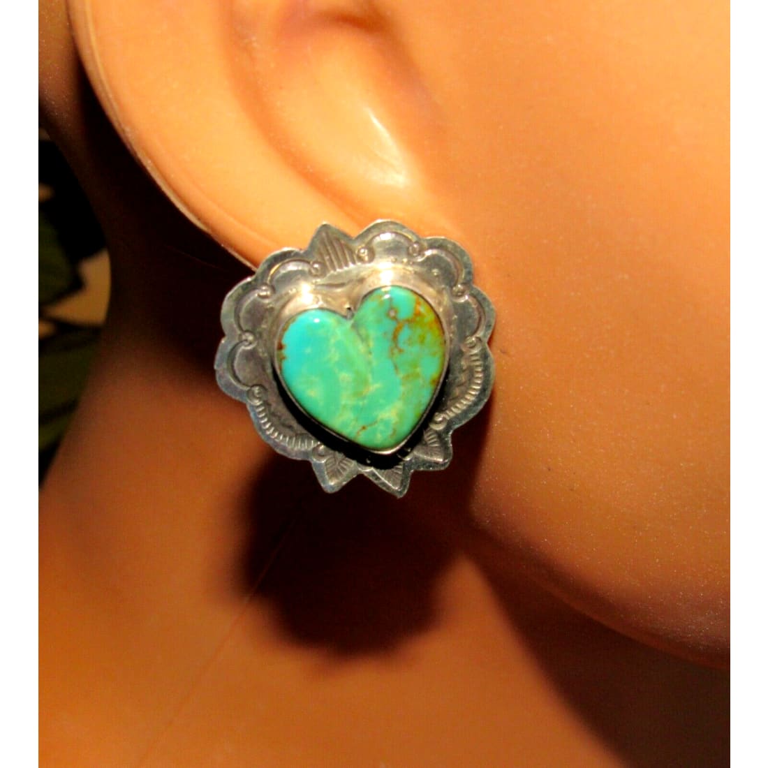 Navajo Sterling Royston Turquoise Heart Post Earrings M