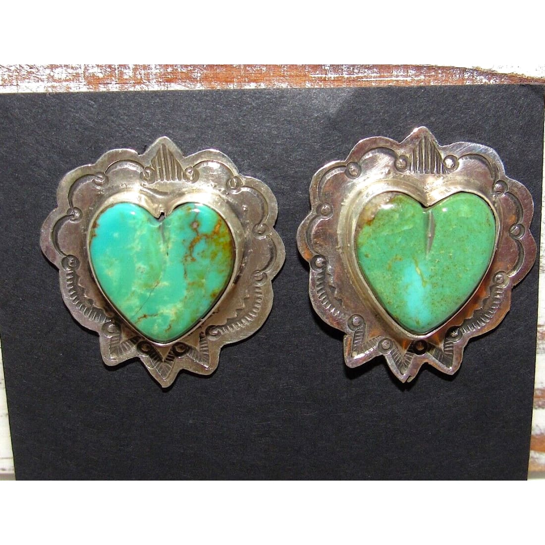 Navajo Sterling Royston Turquoise Heart Post Earrings M