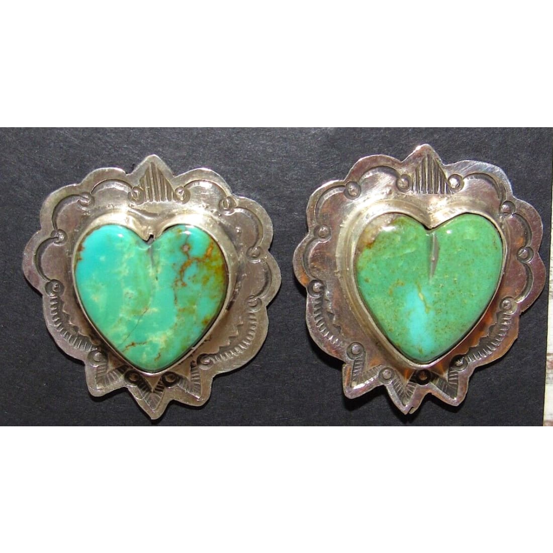 Navajo Sterling Royston Turquoise Heart Post Earrings M