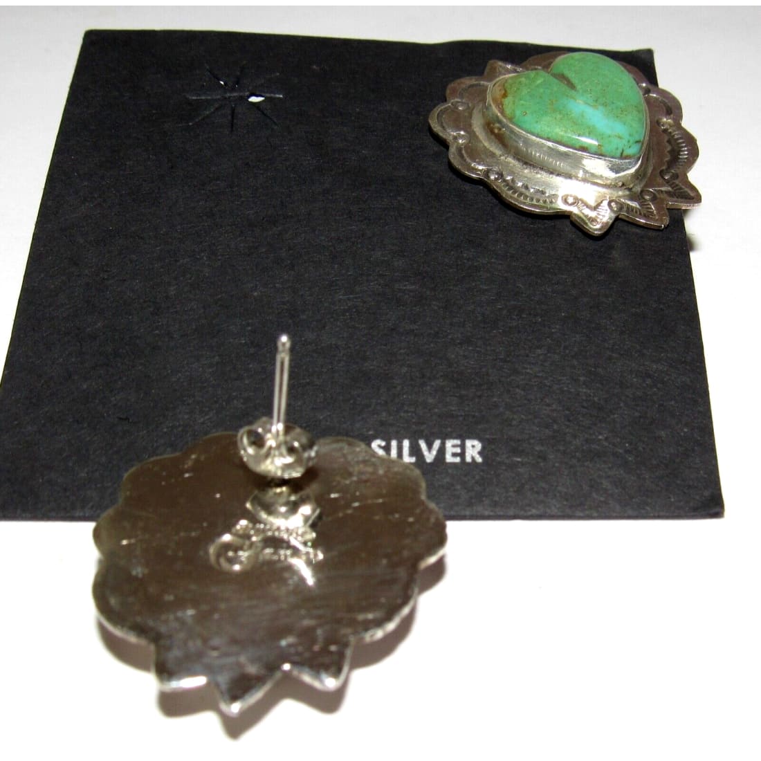 Navajo Sterling Royston Turquoise Heart Post Earrings M
