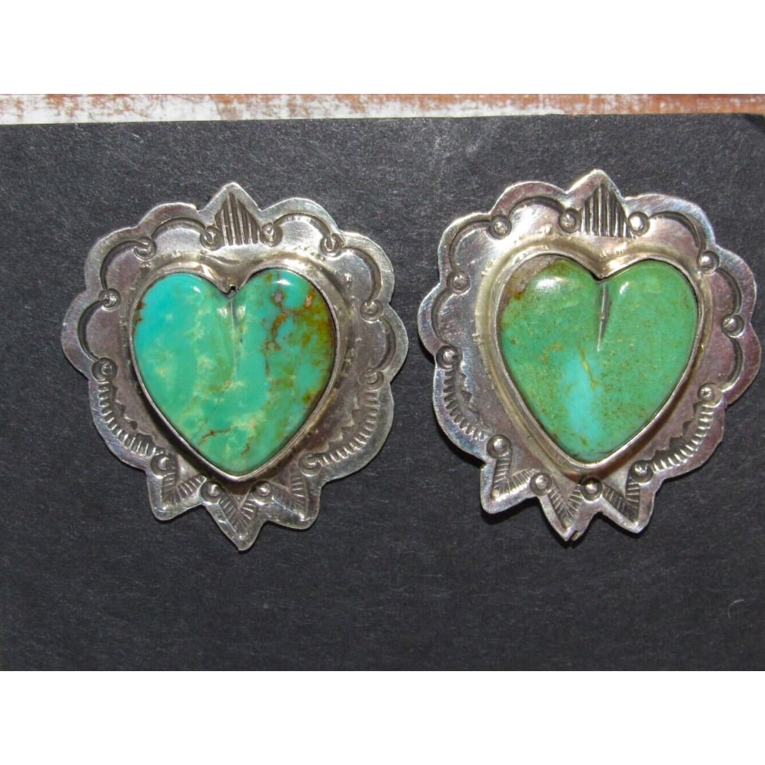 Navajo Sterling Royston Turquoise Heart Post Earrings M