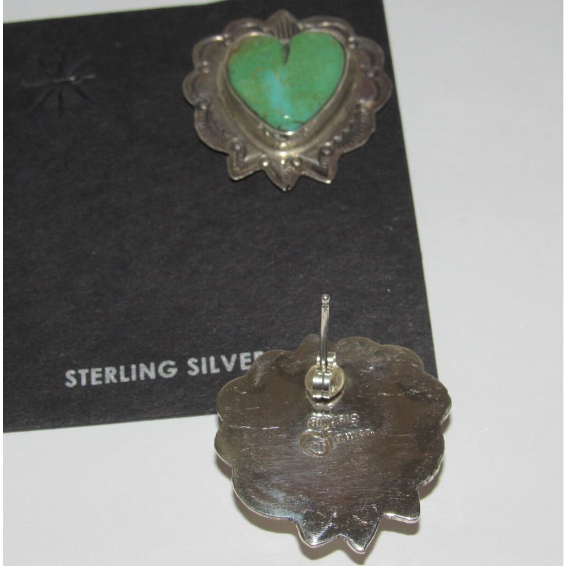 Navajo Sterling Royston Turquoise Heart Post Earrings M