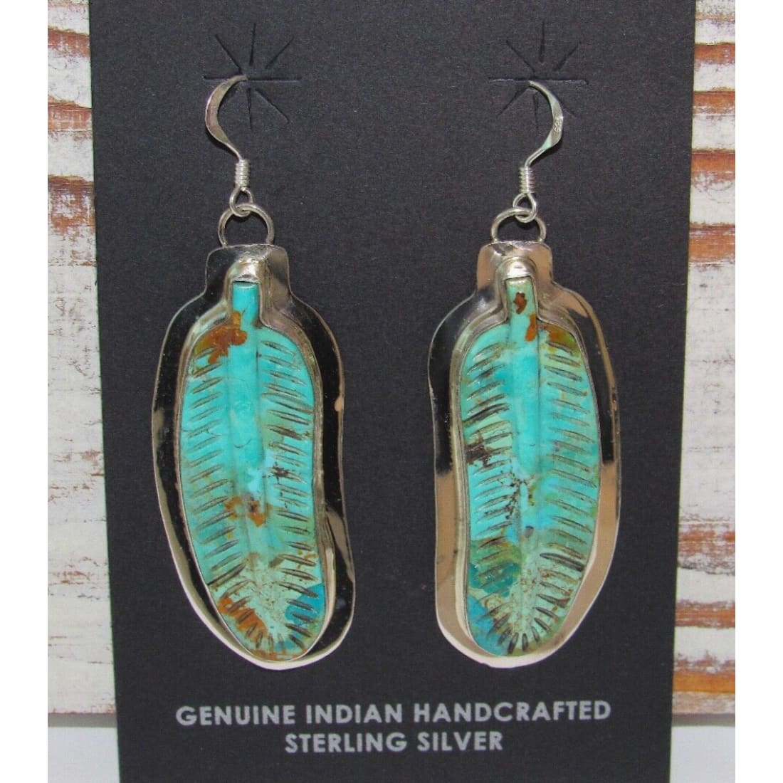 Navajo Sterling Silver Carved Turquoise Feather Dangle