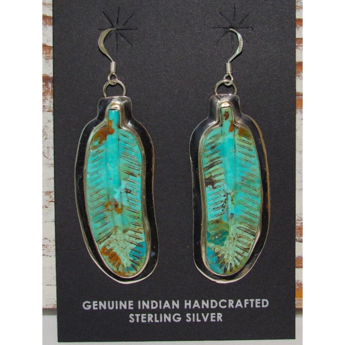 Navajo Sterling Silver Carved Turquoise Feather Dangle
