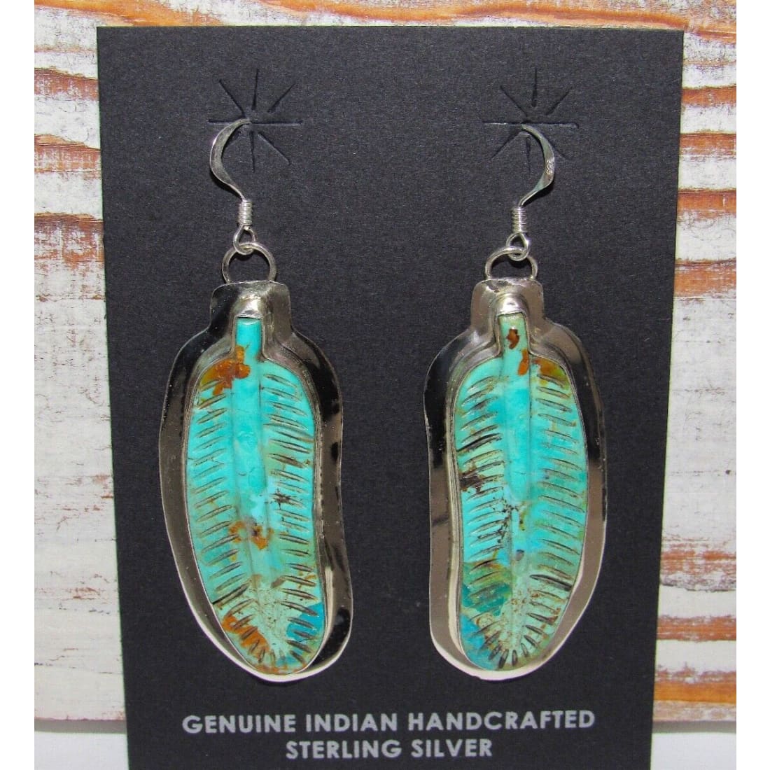 Navajo Sterling Silver Carved Turquoise Feather Dangle