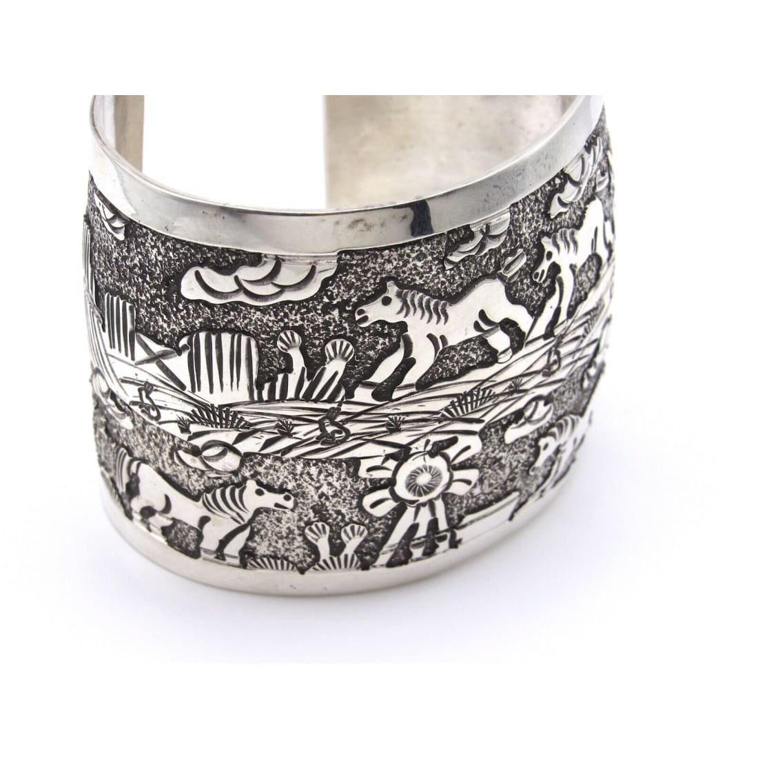 Massive Navajo Sterling Silver Horses Storyteller Cuff