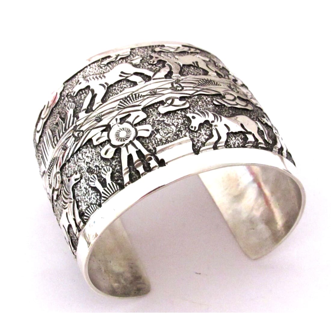 Massive Navajo Sterling Silver Horses Storyteller Cuff