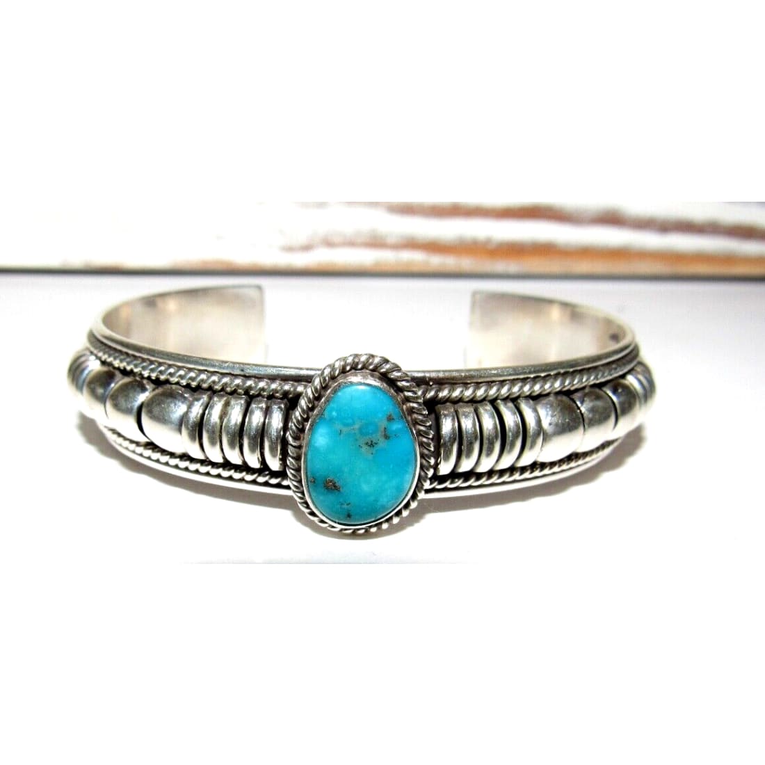 Navajo Sterling Silver Kingman Turquoise Cuff Bracelet