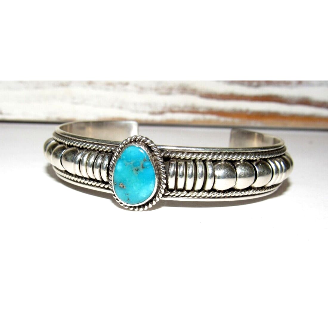 Navajo Sterling Silver Kingman Turquoise Cuff Bracelet