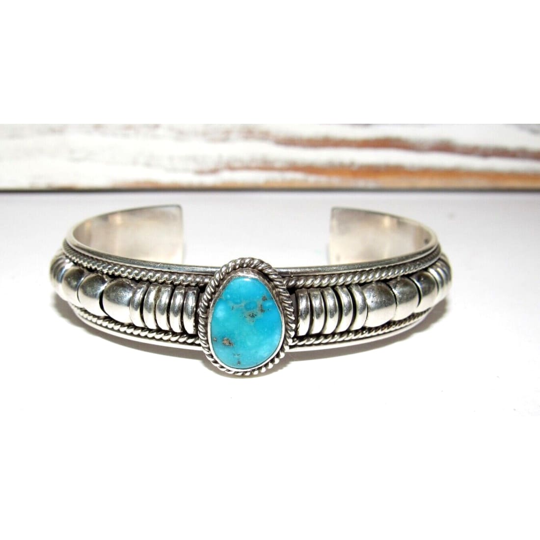 Navajo Sterling Silver Kingman Turquoise Cuff Bracelet