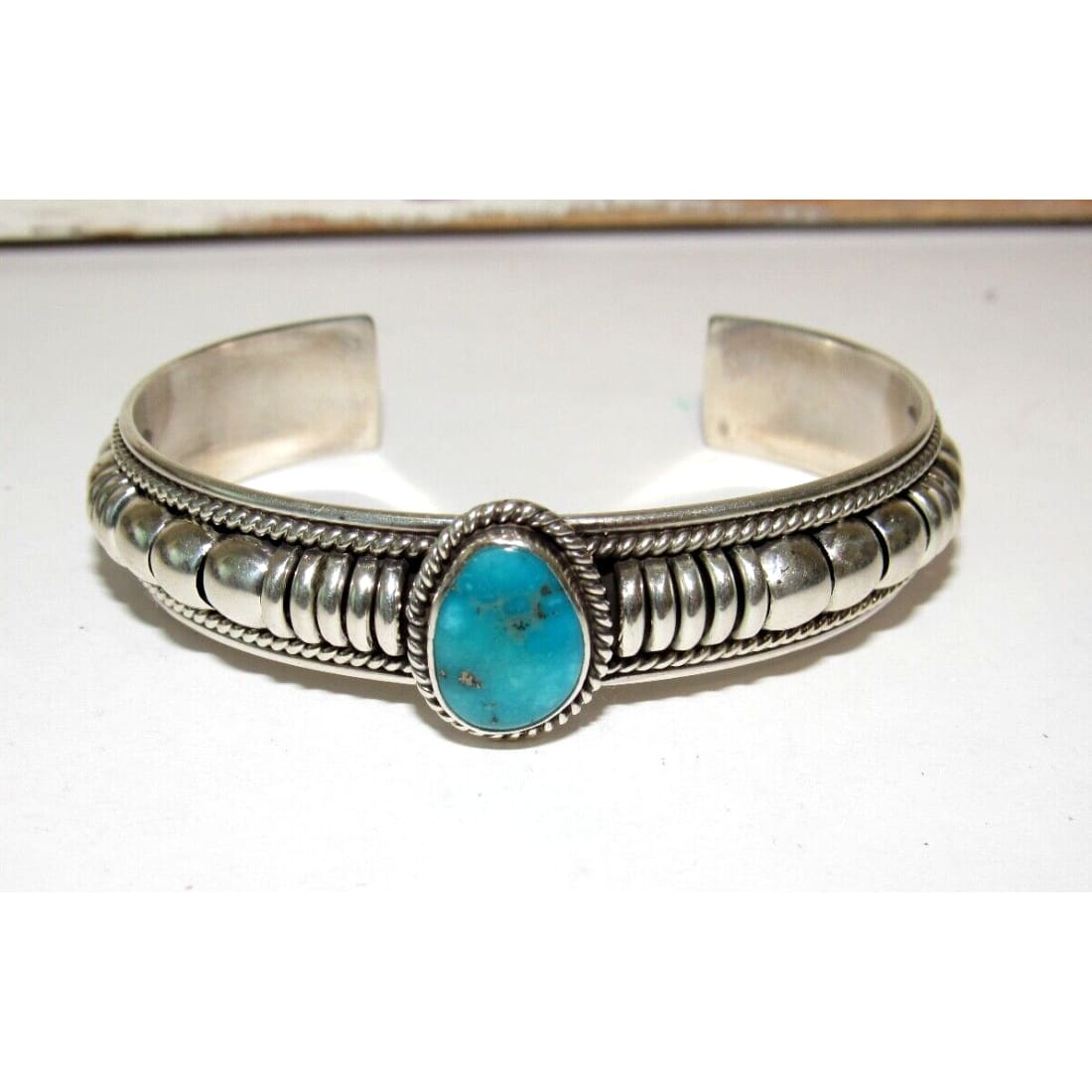 Navajo Sterling Silver Kingman Turquoise Cuff Bracelet
