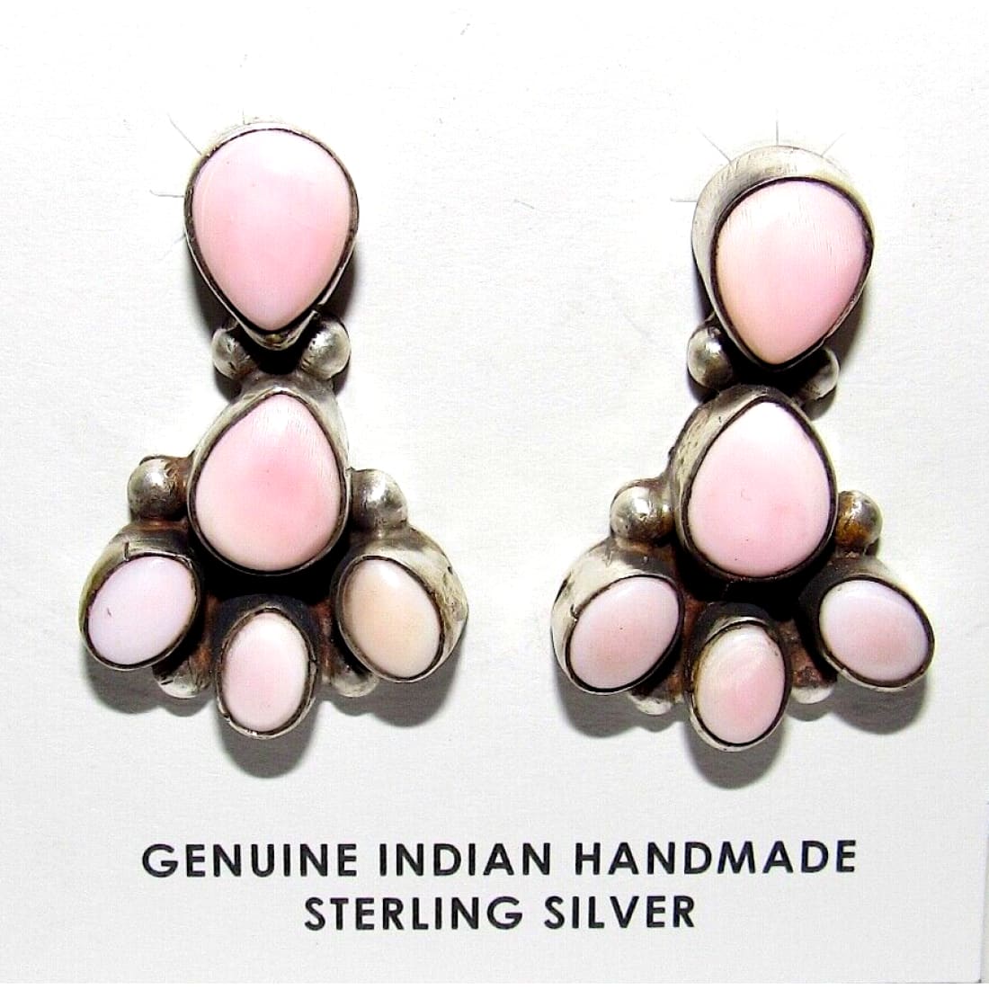 Navajo Sterling Silver Pink Conch Shell Cluster Earrings
