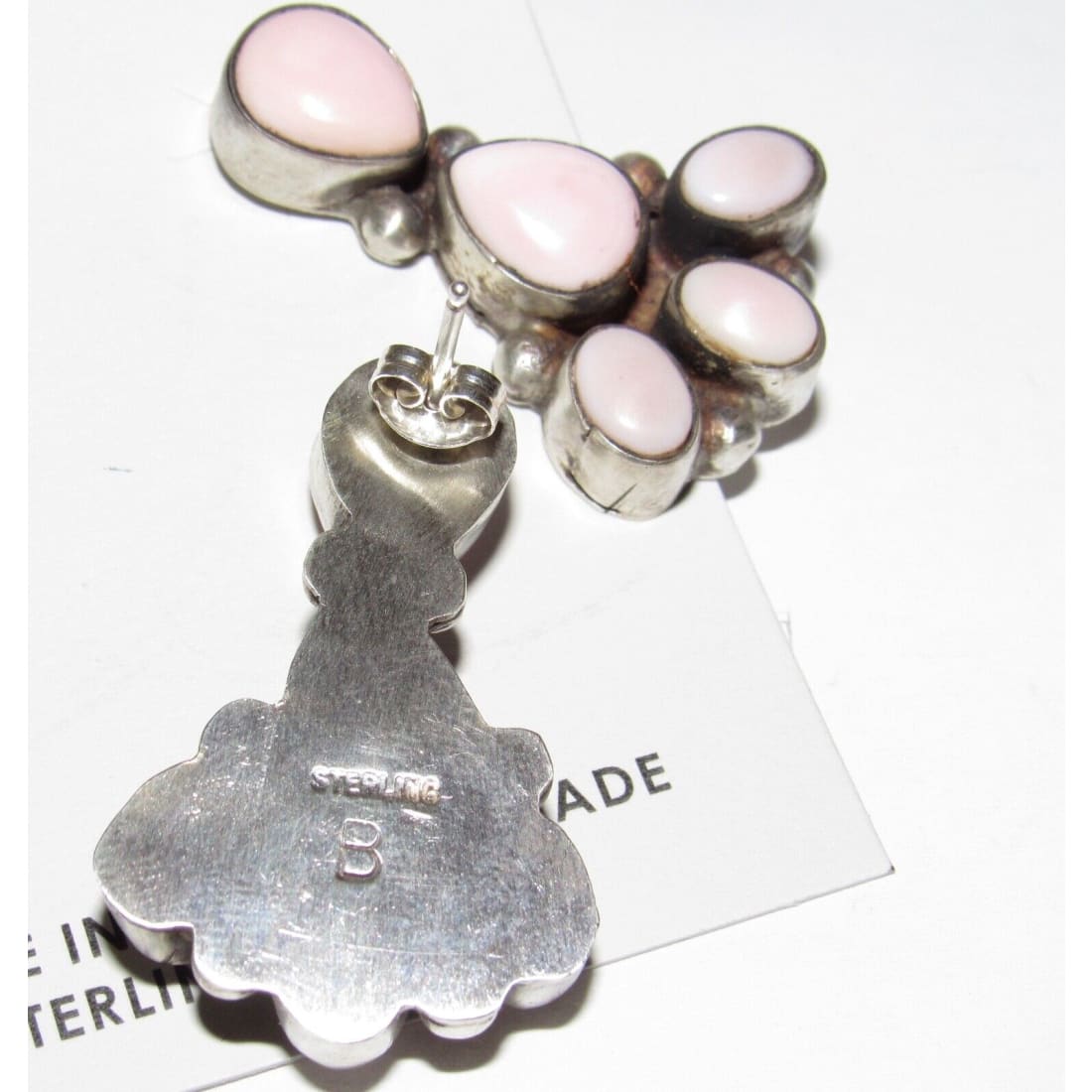 Navajo Sterling Silver Pink Conch Shell Cluster Earrings
