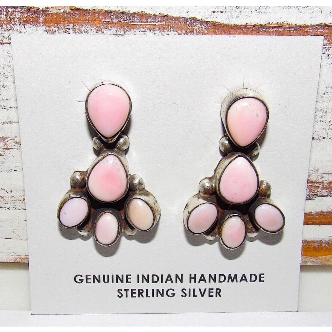 Navajo Sterling Silver Pink Conch Shell Cluster Earrings