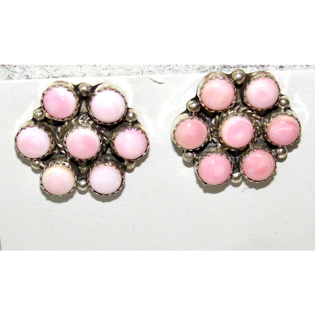 Navajo Sterling Silver Pink Conch Shell Cluster Earrings