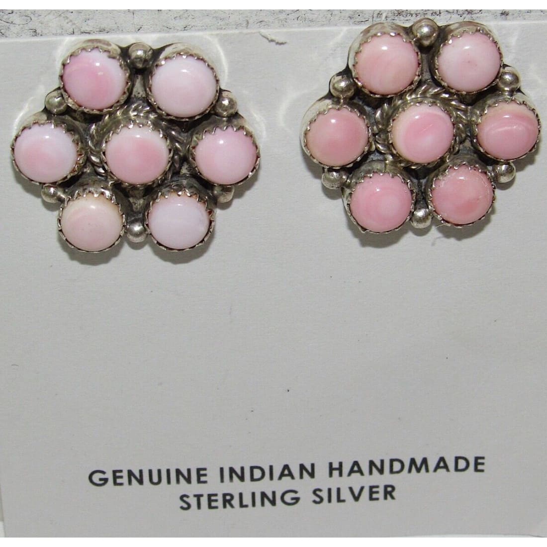 Navajo Sterling Silver Pink Conch Shell Cluster Earrings