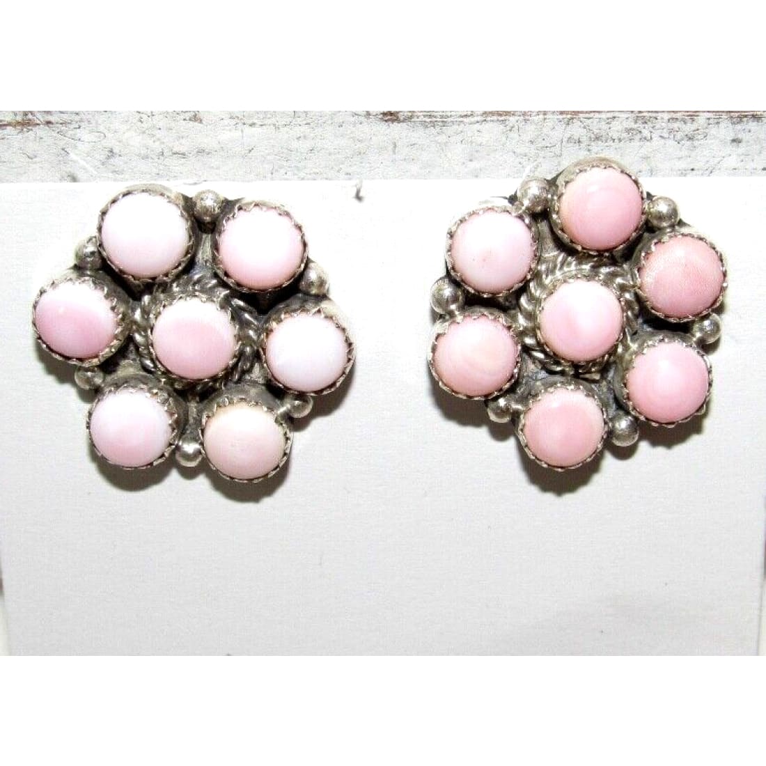Navajo Sterling Silver Pink Conch Shell Cluster Earrings