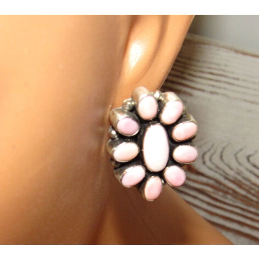 Navajo Sterling Silver Pink Conch Shell Cluster Earrings