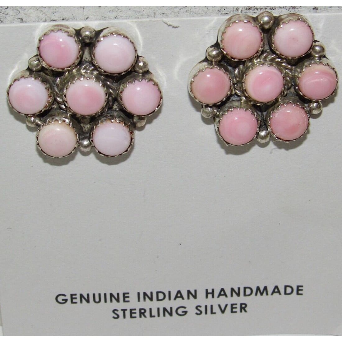 Navajo Sterling Silver Pink Conch Shell Cluster Earrings