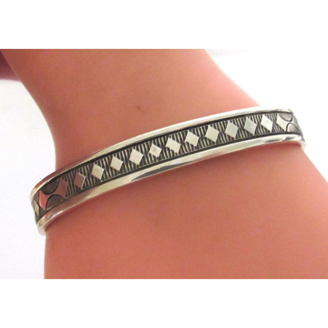 Navajo Hand Stamped Ingot Stacker Cuff Bracelet Signed