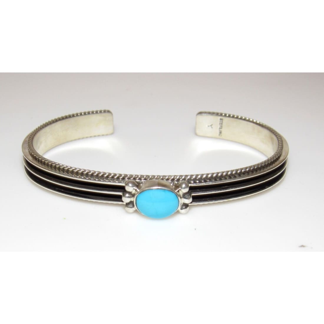 Navajo Sterling Turquoise Stacker Bracelet D. Yazzie Native