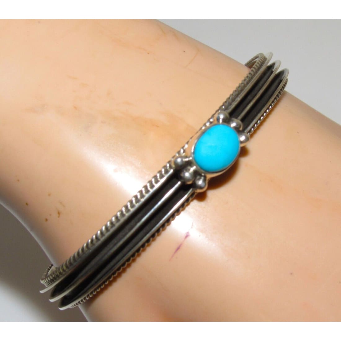 Navajo Sterling Turquoise Stacker Bracelet D. Yazzie Native