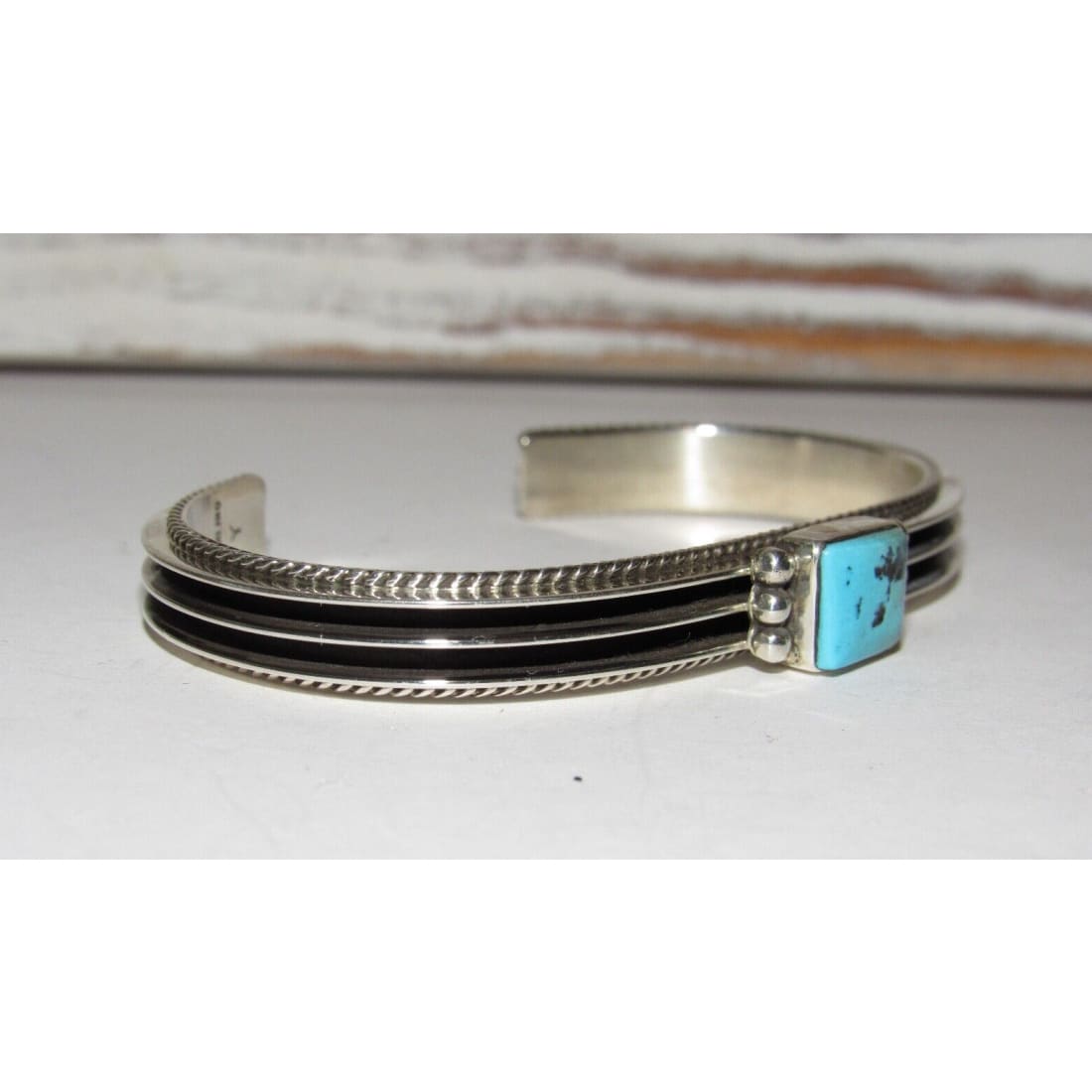 Navajo Sterling Turquoise Stacker Bracelet D. Yazzie Native