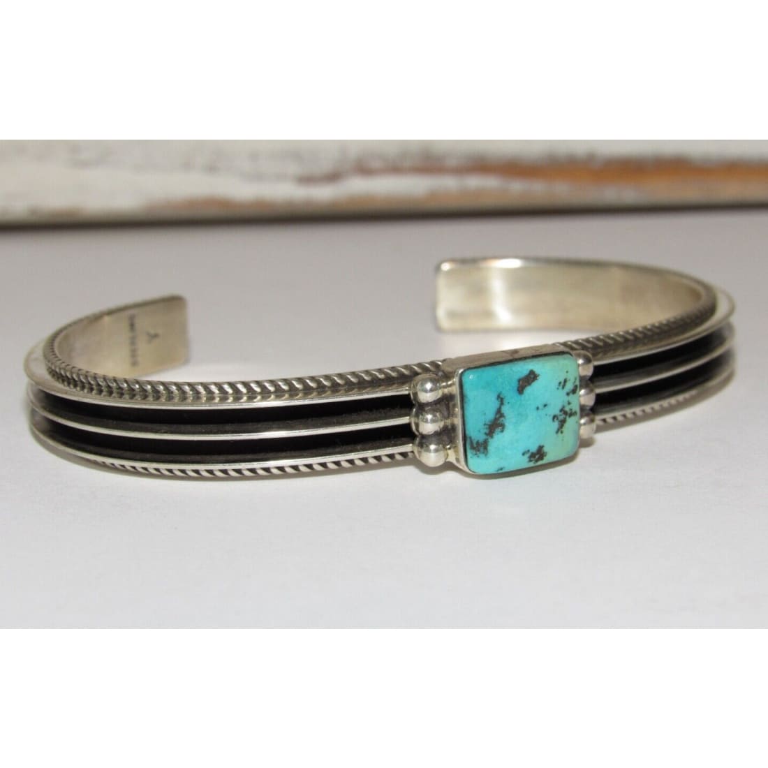 Navajo Sterling Turquoise Stacker Bracelet D. Yazzie Native