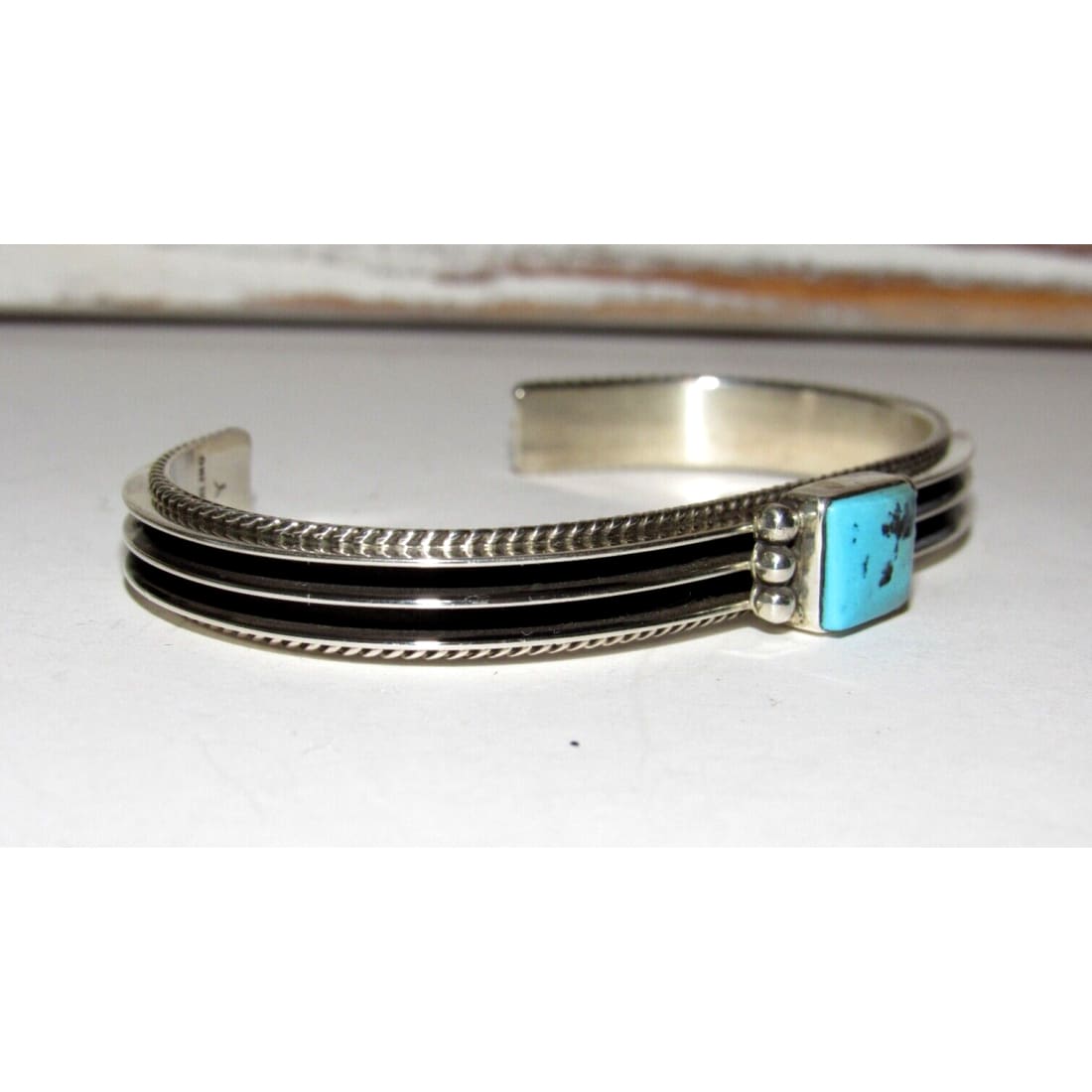 Navajo Sterling Turquoise Stacker Bracelet D. Yazzie Native