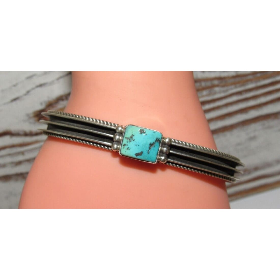 Navajo Sterling Turquoise Stacker Bracelet D. Yazzie Native