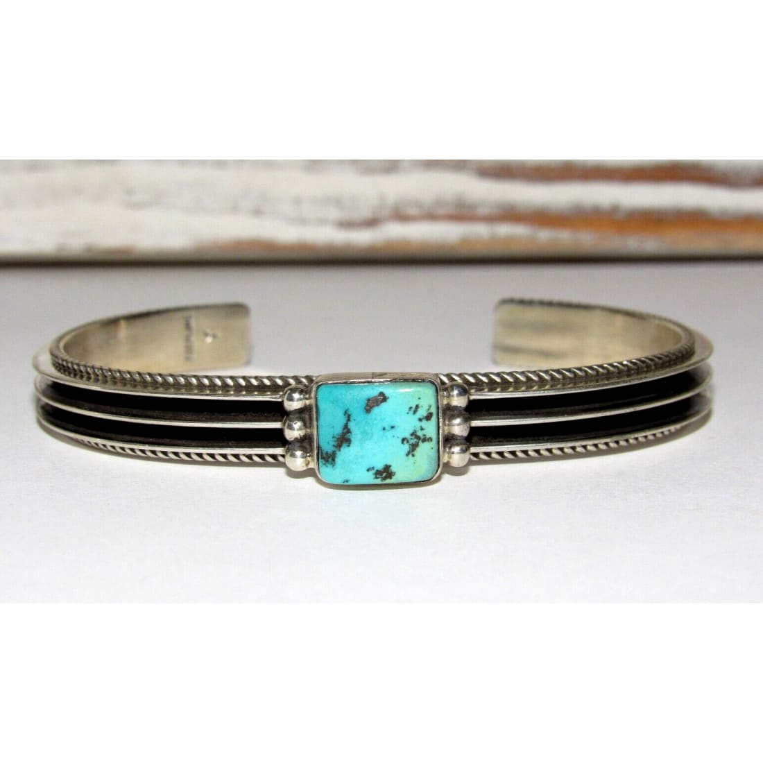 Navajo Sterling Turquoise Stacker Bracelet D. Yazzie Native