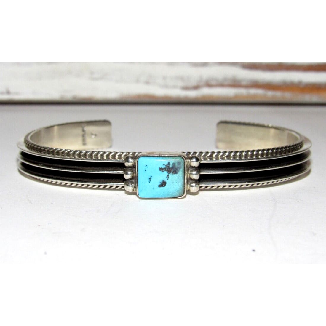 Navajo Sterling Turquoise Stacker Bracelet D. Yazzie Native