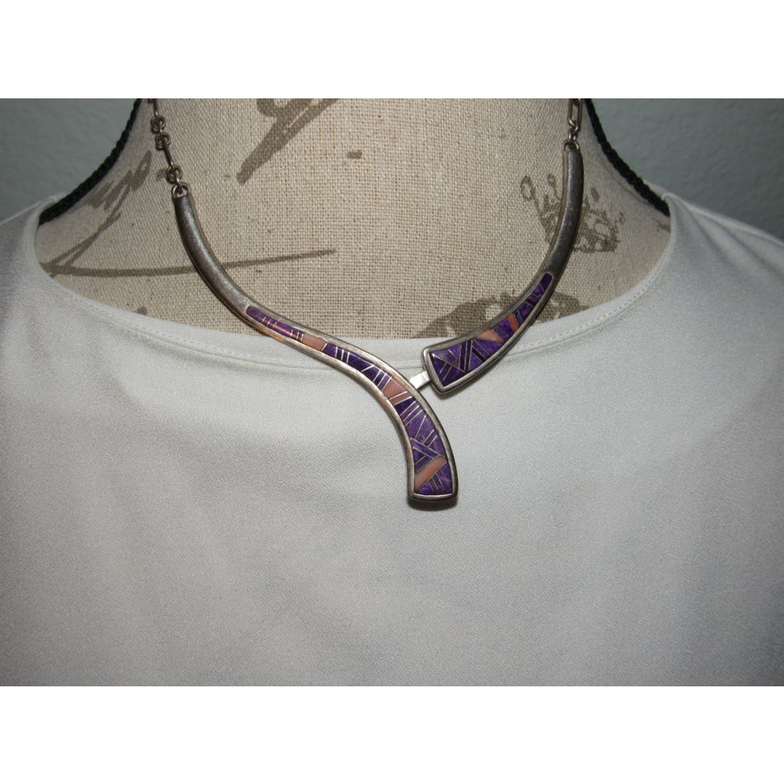 Navajo Sugilite Inlay Link Necklace Sterling Silver Calvin