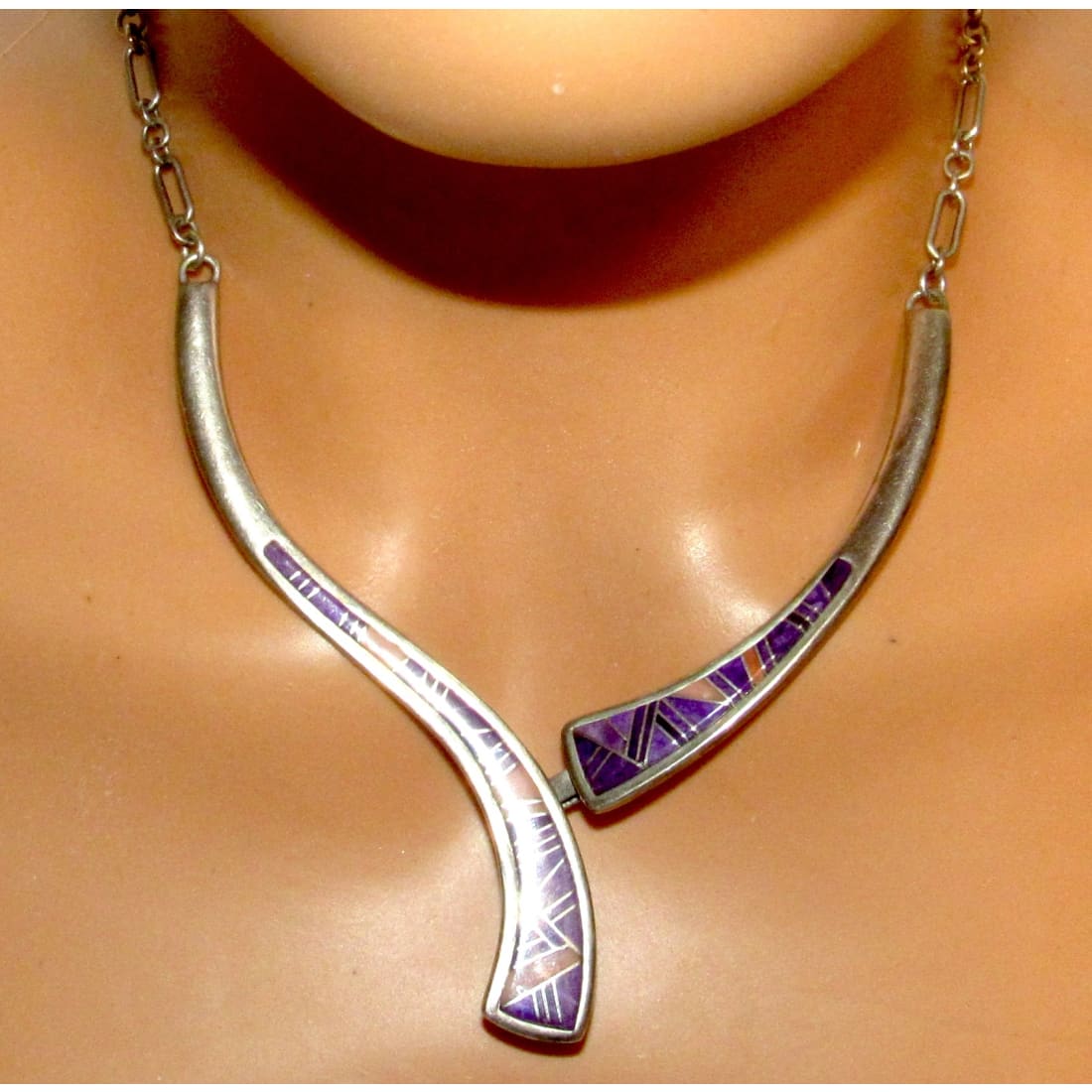 Navajo Sugilite Inlay Link Necklace Sterling Silver Calvin