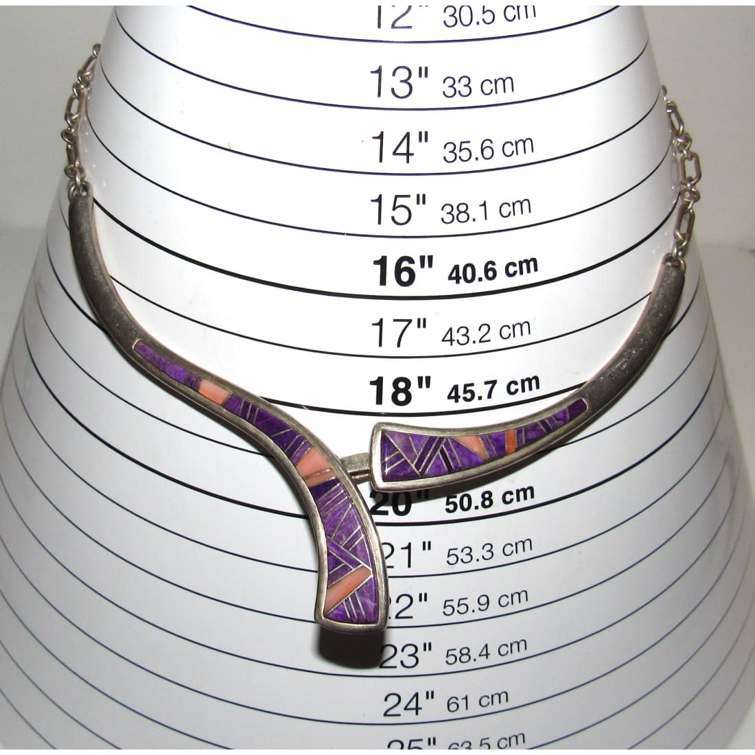 Navajo Sugilite Inlay Link Necklace Sterling Silver Calvin