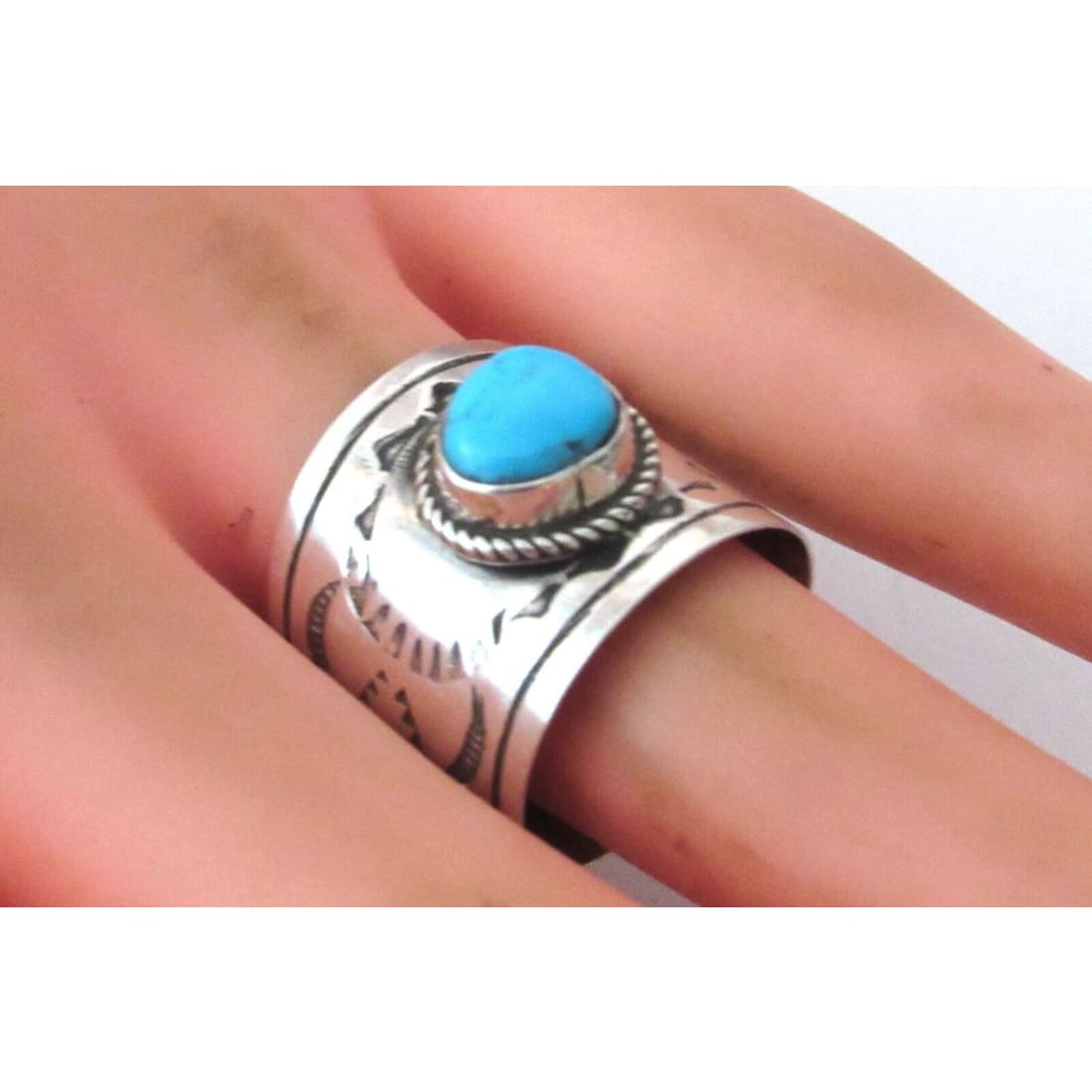 Navajo Turquoise Band Ingot Ring Size 7.5 Sterling Silver