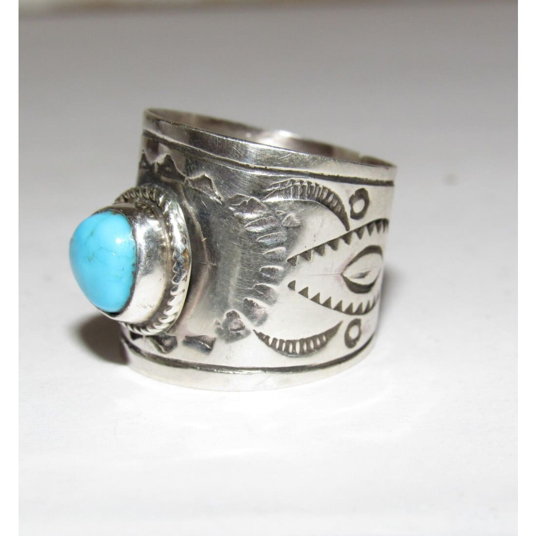 Navajo Turquoise Band Ingot Ring Size 7.5 Sterling Silver