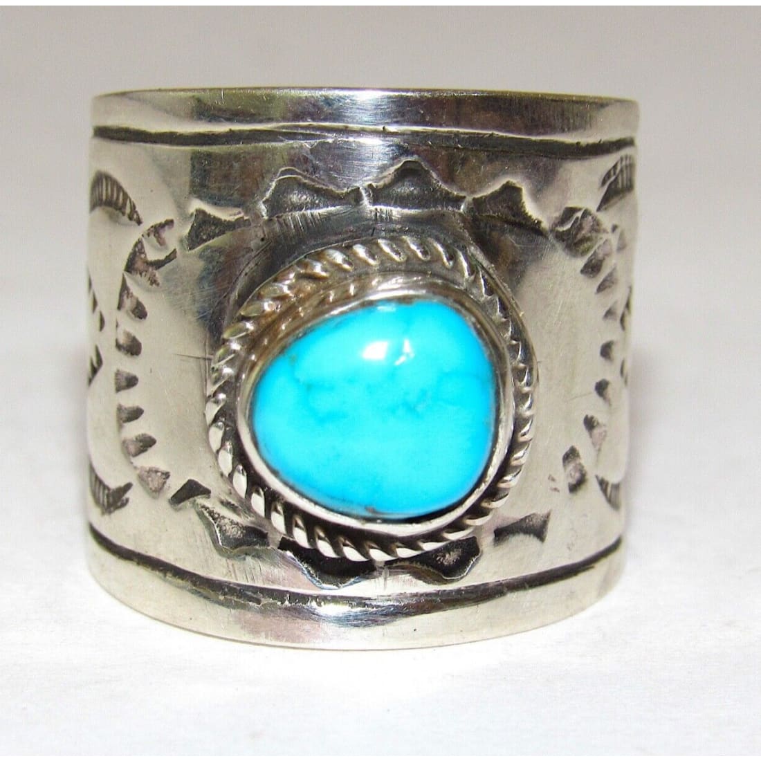 Navajo Turquoise Band Ingot Ring Size 7.5 Sterling Silver