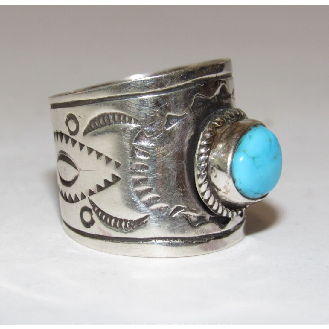 Navajo Turquoise Band Ingot Ring Size 7.5 Sterling Silver