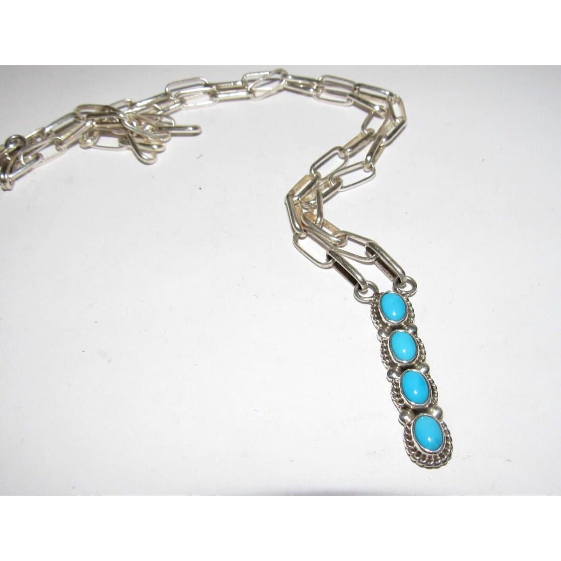 Navajo Turquoise Bar Necklace Small Lariat Sterling Silver