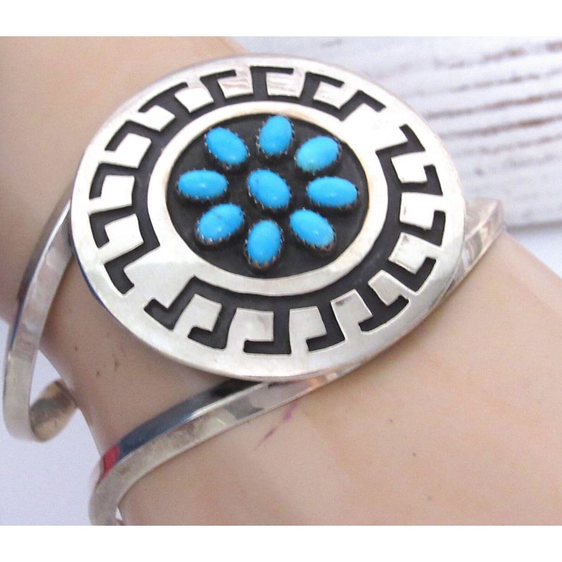 Massive Navajo Turquoise Cluster Bracelet Sterling Native
