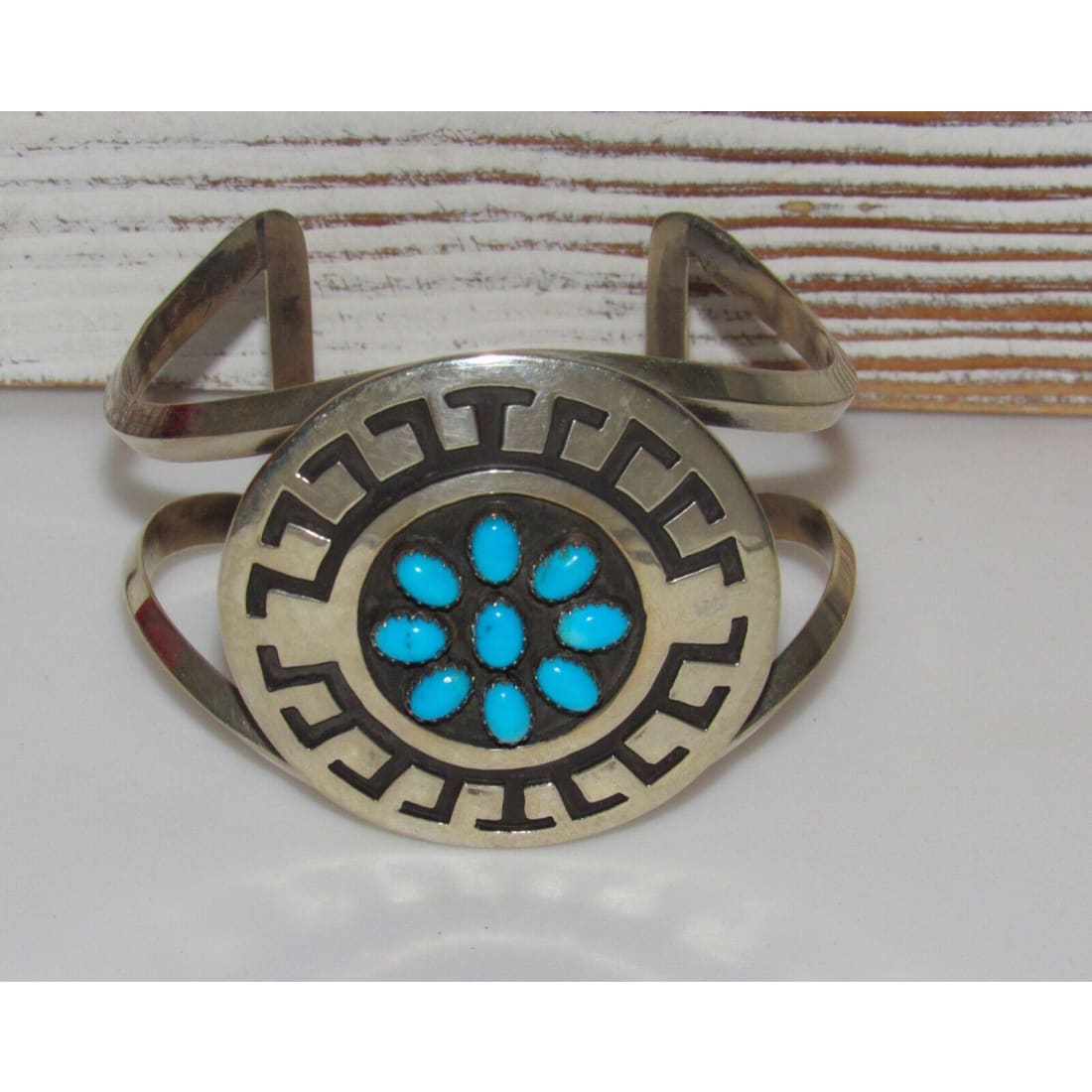 Massive Navajo Turquoise Cluster Bracelet Sterling Native