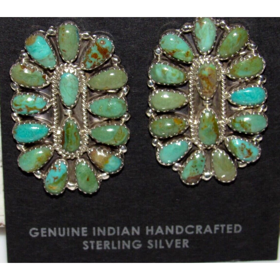 Navajo Turquoise Cluster Earrings Sterling Silver 1.5 Signed