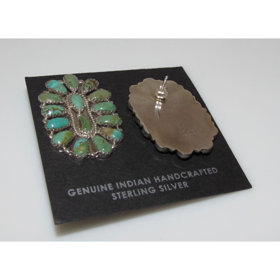 Navajo Turquoise Cluster Earrings Sterling Silver 1.5 Signed