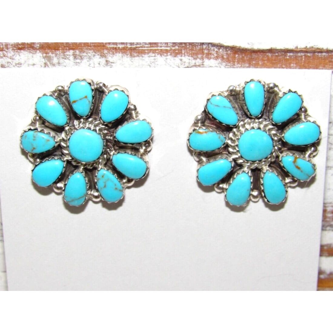 Navajo Turquoise Cluster Earrings Sterling Silver Becenti 1