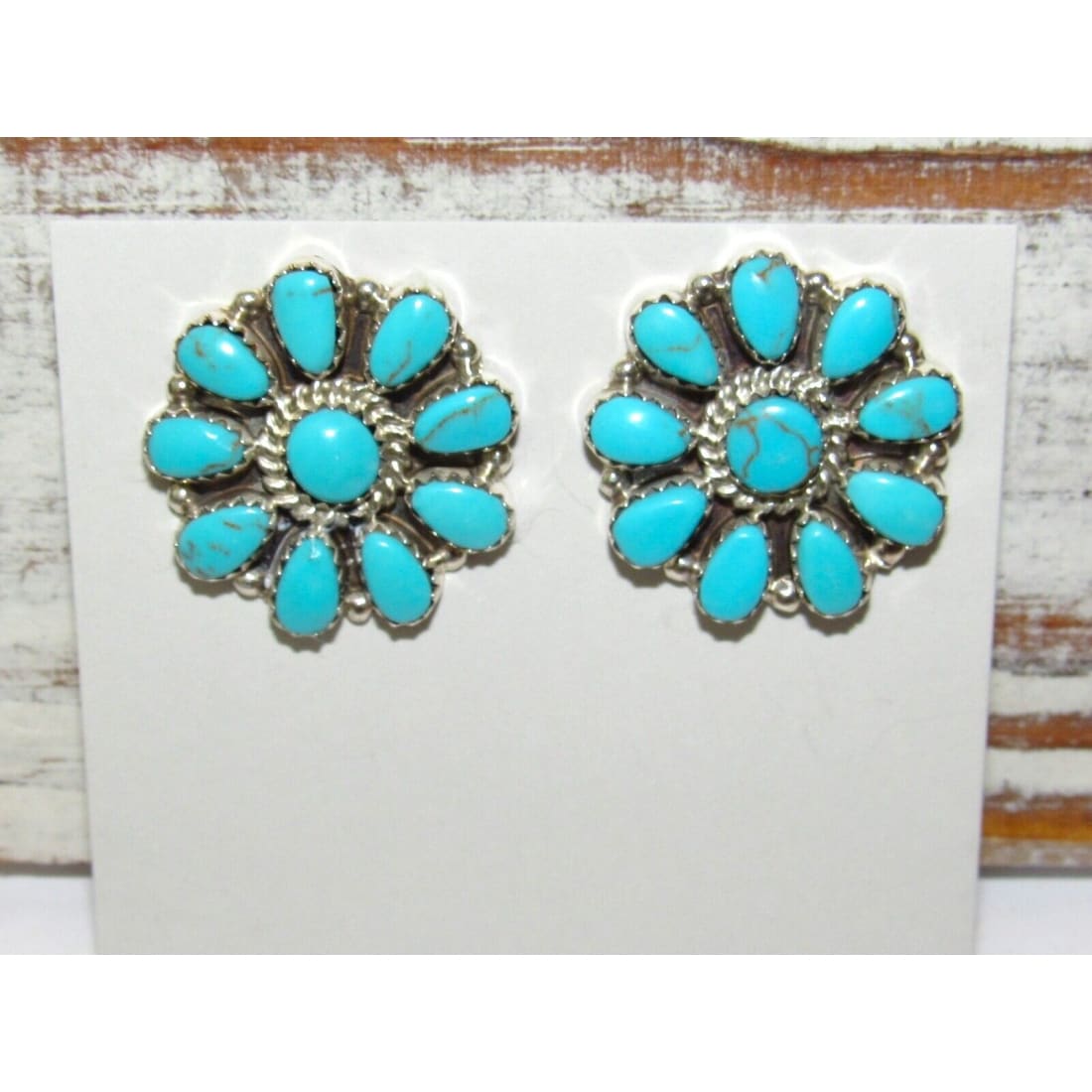 Navajo Turquoise Cluster Earrings Sterling Silver Becenti 1
