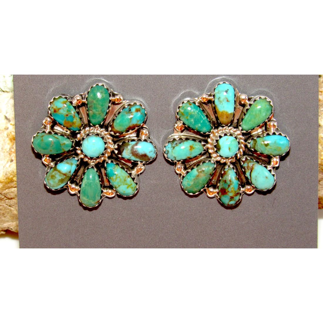 Navajo Turquoise Cluster Earrings Sterling Silver Native