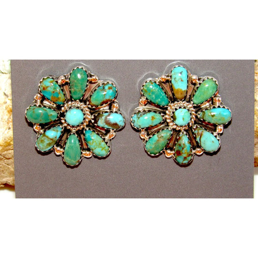 Navajo Turquoise Cluster Earrings Sterling Silver Native