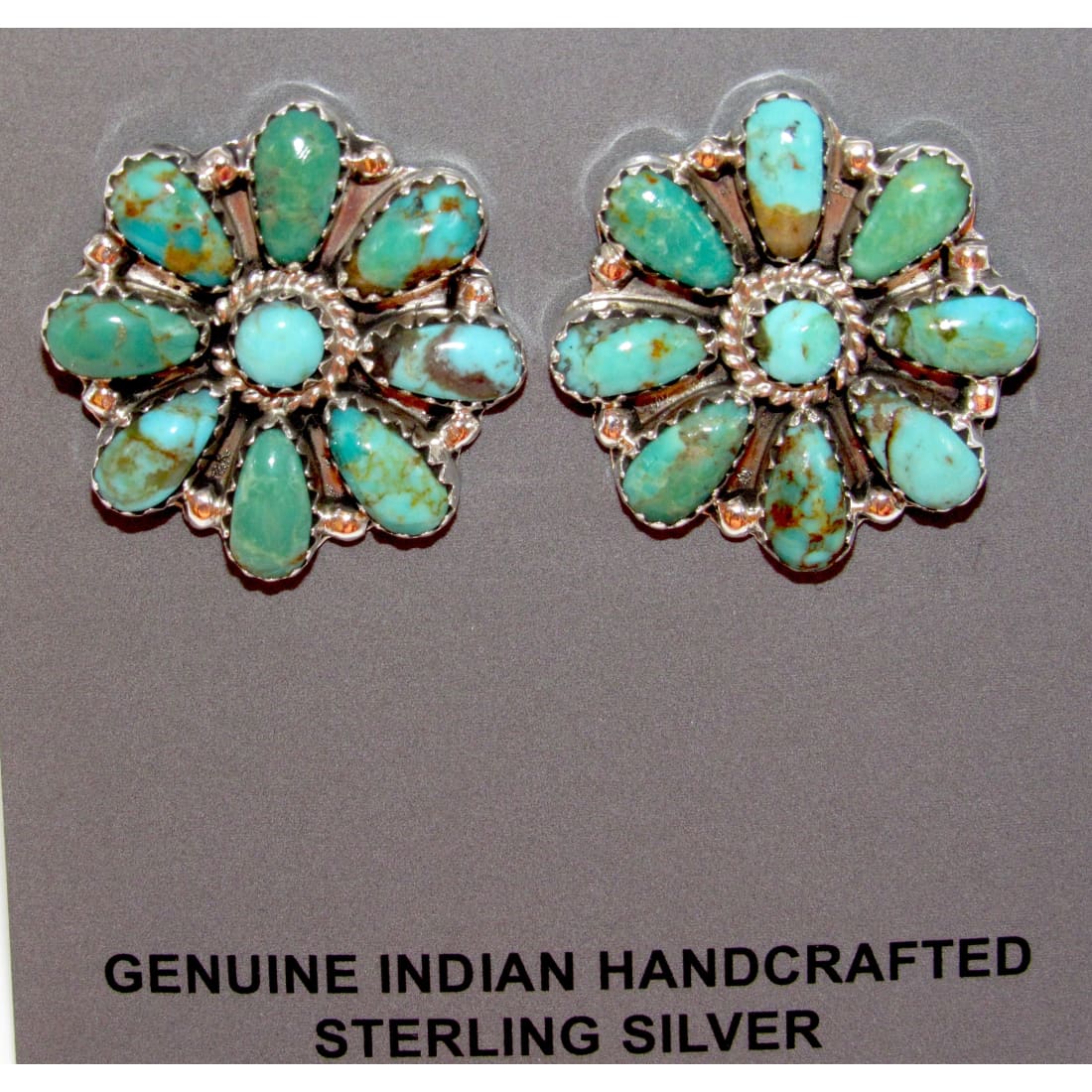 Navajo Turquoise Cluster Earrings Sterling Silver Native